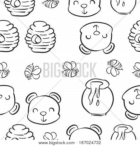 Hand draw bear honey pattern style vector art