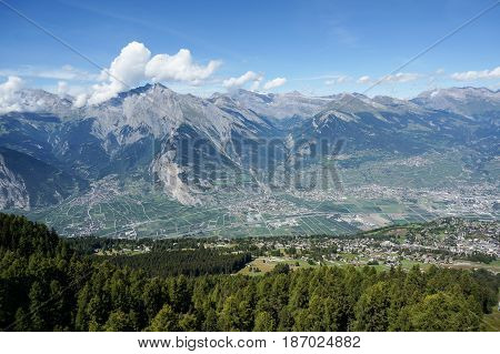 Nice view above Nendaz with part of the Alps in Switzerland.
