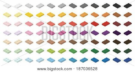 Children brick toy simple colorful bricks 3x2 low, isolated on white background