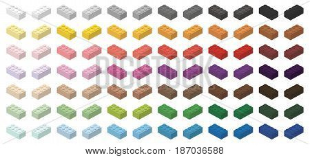 Children brick toy simple colorful bricks 4x2 high, isolated on white background
