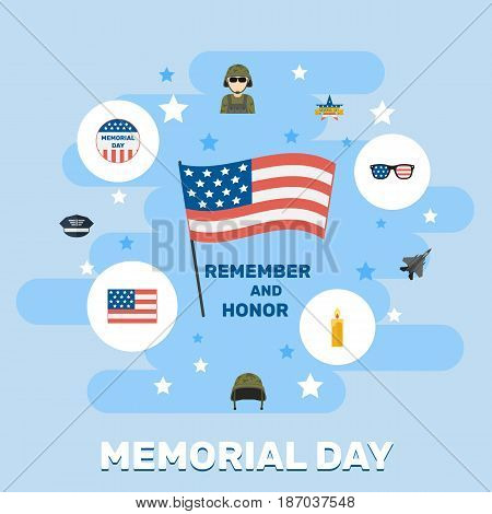 Flat Soldier Helmet, American Banner, Military Man And Other Vector Elements. Set Of History Flat Symbols Also Includes Man, Aircraft, Plane Objects.