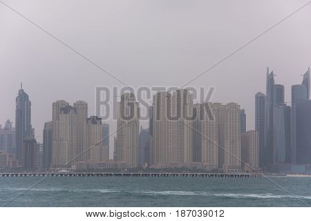 DUBAI UAE 2 FEBRUARY 2017 Panorama Dubai city. City centre, skyscrapers Sheikh Zayed Road. united arab emirates