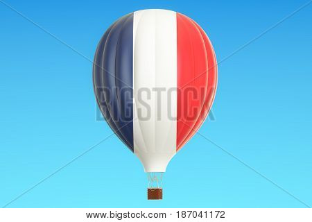 Hot air balloon with France flag 3D rendering isolated on white background