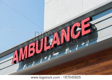 Ambulance entrance sign on the emergency room of a hospital