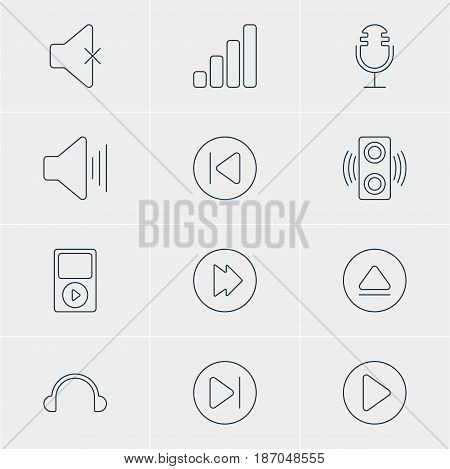 Vector Illustration Of 12 Music Icons. Editable Pack Of Start, Subsequent, Mp3 And Other Elements.