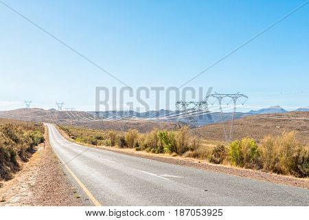 Electricity infrastructure next to the road between Ceres and Touws River in the Western Cape Province