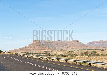The Three Sisters three typical karoo hills next to the N1 road near the village of Three Sisters in the Western Cape Province of South Africa