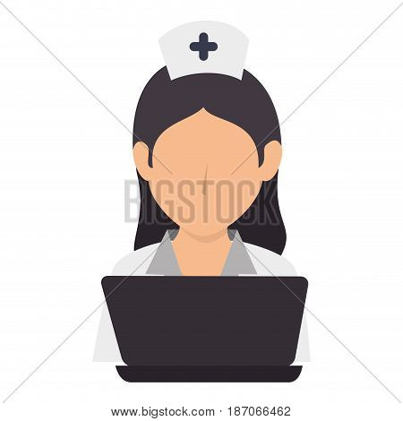 woman nurse with laptop avatar character vector illustration design