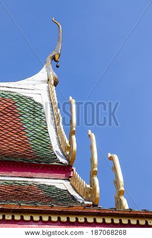 Roof of a Buddhist temple.Wat Guti Bangkem