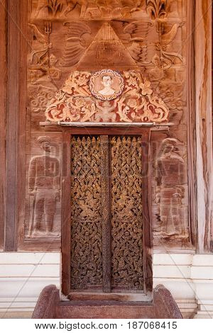 Wat Guti BangkemTemple in Thailand. Khao yoi phetchaburi Thailand.Teak wood church