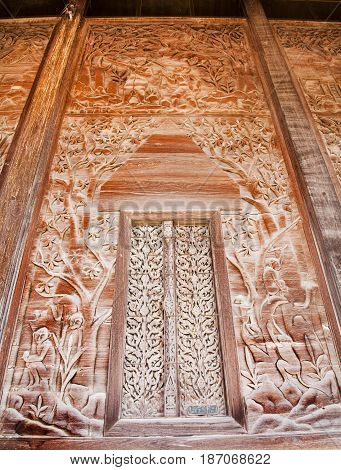 Wat Guti BangkemTemple in Thailand. Khao yoi phetchaburi Thailand.Teak wood church