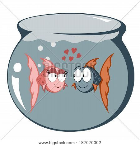 Cool cartoon goldfish couple in love (in a fish tank)