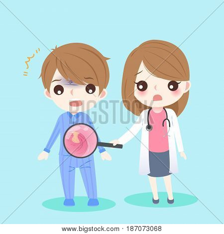 cute cartoon doctor and patient with intestine health concept