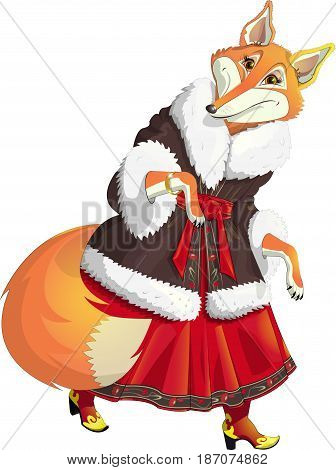 Fox is from a fairy tale. Isolated on white background.