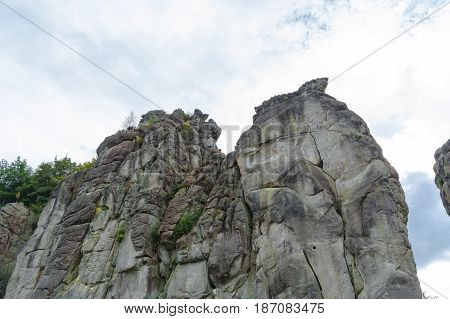 The Externstone striking sandstone rock formation in the Teutoburg Forest Germany North Rhine Westphalia