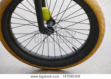 Bike wheel detail. BMX style. Sport background. Horizontal