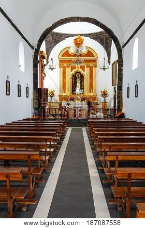 Lanzarote, Mancha Blanca, 30 March, 2017: Interior Of The Church Of  Nuestra Senora De Los Volcanes