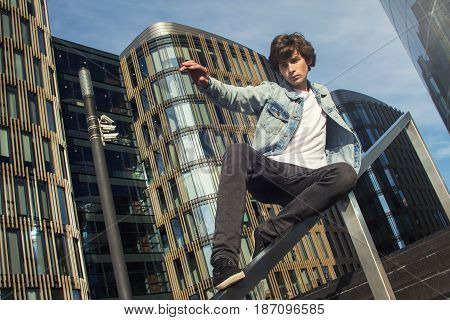 Young Man Doing Parkour In The City