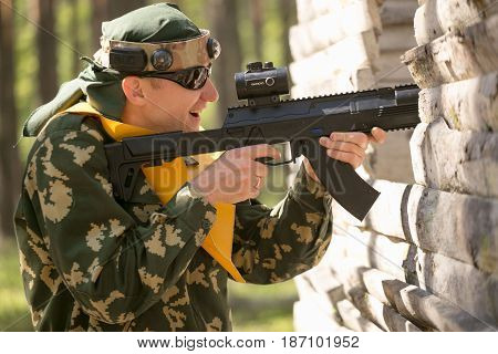 Gomel, Belarus - May 15, 2017: Children And Adults Play The Collective Game Lasertag In The Open Air