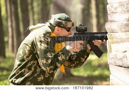Gomel, Belarus - May 15, 2017: Children And Adults Play The Collective Game Lasertag In The Open Air