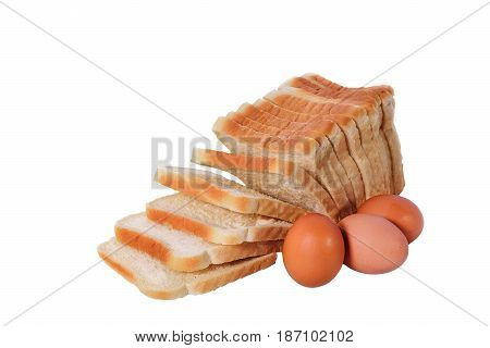 Egg and bread isolated on white background with cilpping path.