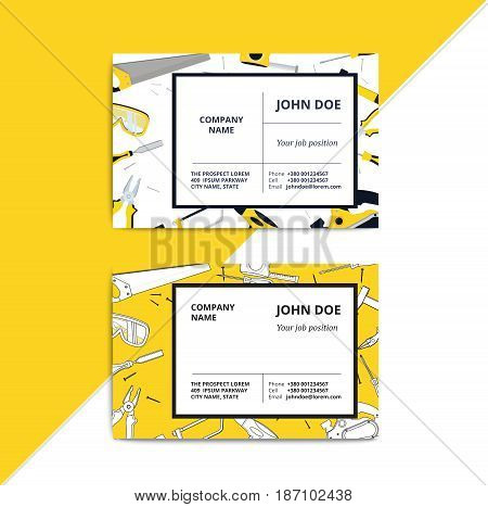 Home Improvement Corporate Business Card With Repair Tools. House Construction Id Template. Renovati