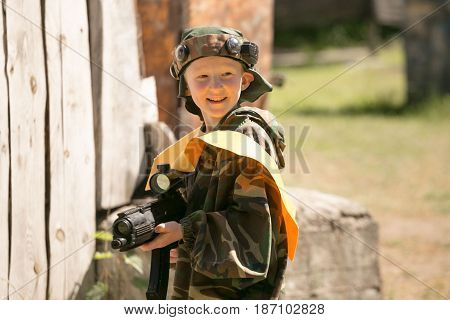 Gomel, Belarus - May 15, 2017: Children And Adults Play The Collective Game Lasertag In The Open Air