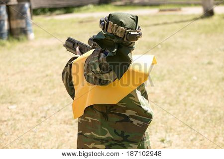 Gomel, Belarus - May 15, 2017: Children And Adults Play The Collective Game Lasertag In The Open Air