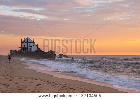 Capela do Senhor da Pedra on sunset Porto Portugal