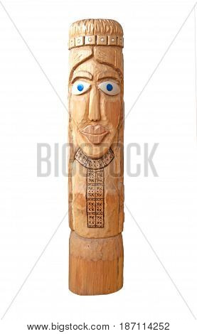 wooden idol Perun isolated on white. A close up