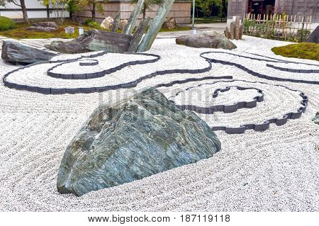 Japanese Rock Garden Or Zen Garden At Enkoji Temple In Kyoto, Japan