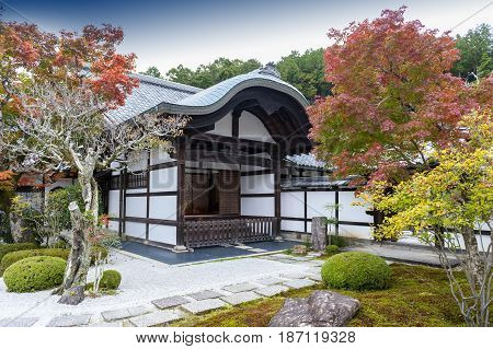 Japanese Red Maple Tree During Autumn In Garden At Enkoji Temple In Kyoto, Japan