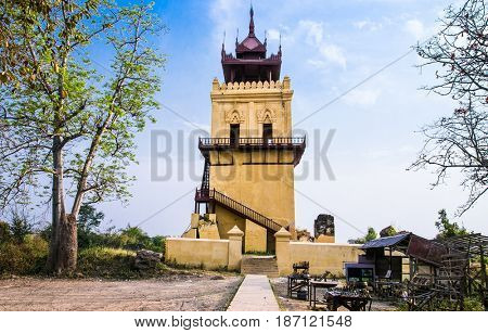Nanmyint watch tower or Ava incline tower in Inwa (Ava), Myanmar (Burma)