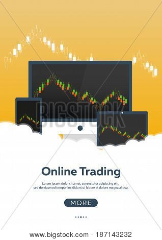Poster Forex Trading. Forex Online, Online Trading. Stock Market Analysis, Finance. Flat Style Illus