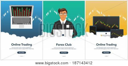 Poster Forex Trading. Forex Online, Online Trading. Stock Market Analysis, Finance. Flat Style Illus