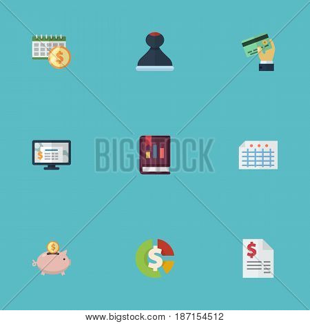 Flat Book, Stock, Deadline And Other Vector Elements. Set Of Registration Flat Symbols Also Includes Credit, Accumulation, Accounting Objects.