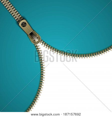 Metal zipper. Sewing atelier. Stock vector illustration.