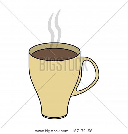 color image cartoon crockery modern cup of coffee with steam vector illustration