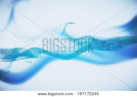 Abstract polygonal blue smoke on white backdrop