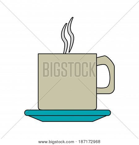 color image cartoon crockery mug of coffee with steam vector illustration