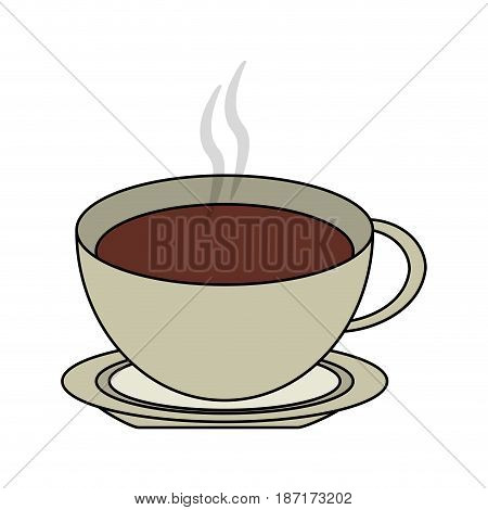 color image cartoon top view crockery cup of coffee with steam vector illustration