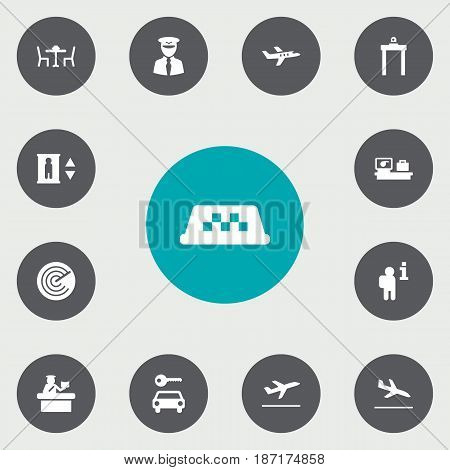 Set Of 13 Land Icons Set.Collection Of Lift, Aircraft, Letdown And Other Elements.