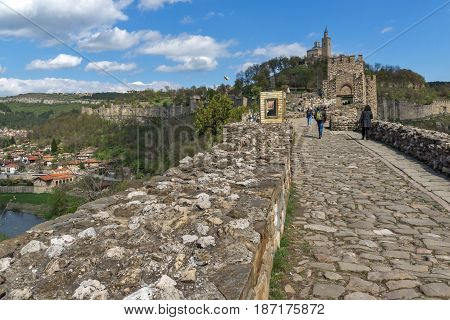 VELIKO TARNOVO, BULGARIA - 9 APRIL 2017: Ruins of The capital city of the Second Bulgarian Empire medieval stronghold Tsarevets, Veliko Tarnovo, Bulgaria