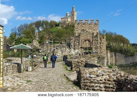 VELIKO TARNOVO, BULGARIA - 9 APRIL 2017: Ruins of The capital city of the Second Bulgarian Empire medieval stronghold Tsarevets, Veliko Tarnovo, Bulgaria