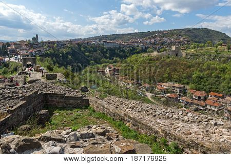 VELIKO TARNOVO, BULGARIA - 9 APRIL 2017: Ruins of The capital city of the Second Bulgarian Empire medieval stronghold Tsarevets, Veliko Tarnovo, Bulgaria