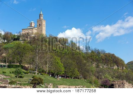 VELIKO TARNOVO, BULGARIA - 9 APRIL 2017: Ruins of The capital city of the Second Bulgarian Empire medieval stronghold Tsarevets, Veliko Tarnovo, Bulgaria