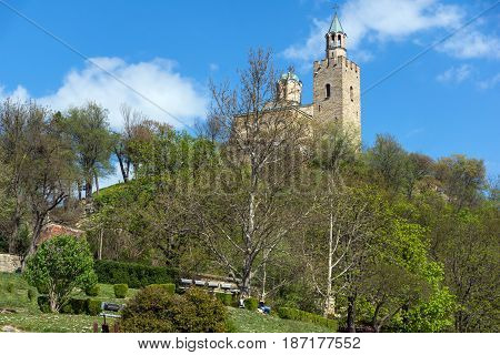 VELIKO TARNOVO, BULGARIA - 9 APRIL 2017: Ruins of The capital city of the Second Bulgarian Empire medieval stronghold Tsarevets, Veliko Tarnovo, Bulgaria