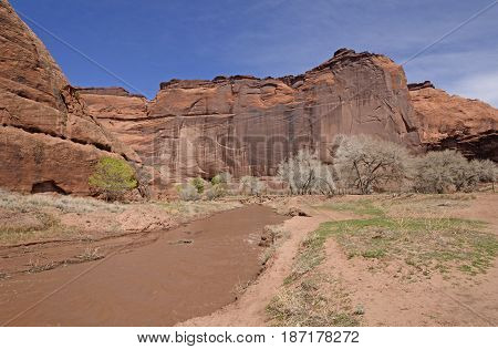 Muddy River in a Red Rock Canyon in Canyon de Chelly National Monument in Arizona