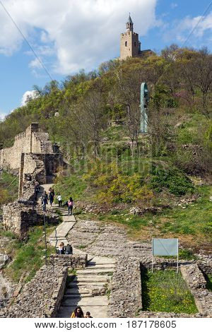 VELIKO TARNOVO, BULGARIA - 9 APRIL 2017: Ruins of The capital city of the Second Bulgarian Empire medieval stronghold Tsarevets, Veliko Tarnovo, Bulgaria