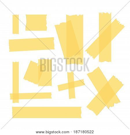 Adhesive tape set. Vector label adhesive strip pieces. Stick ripped tapes design.